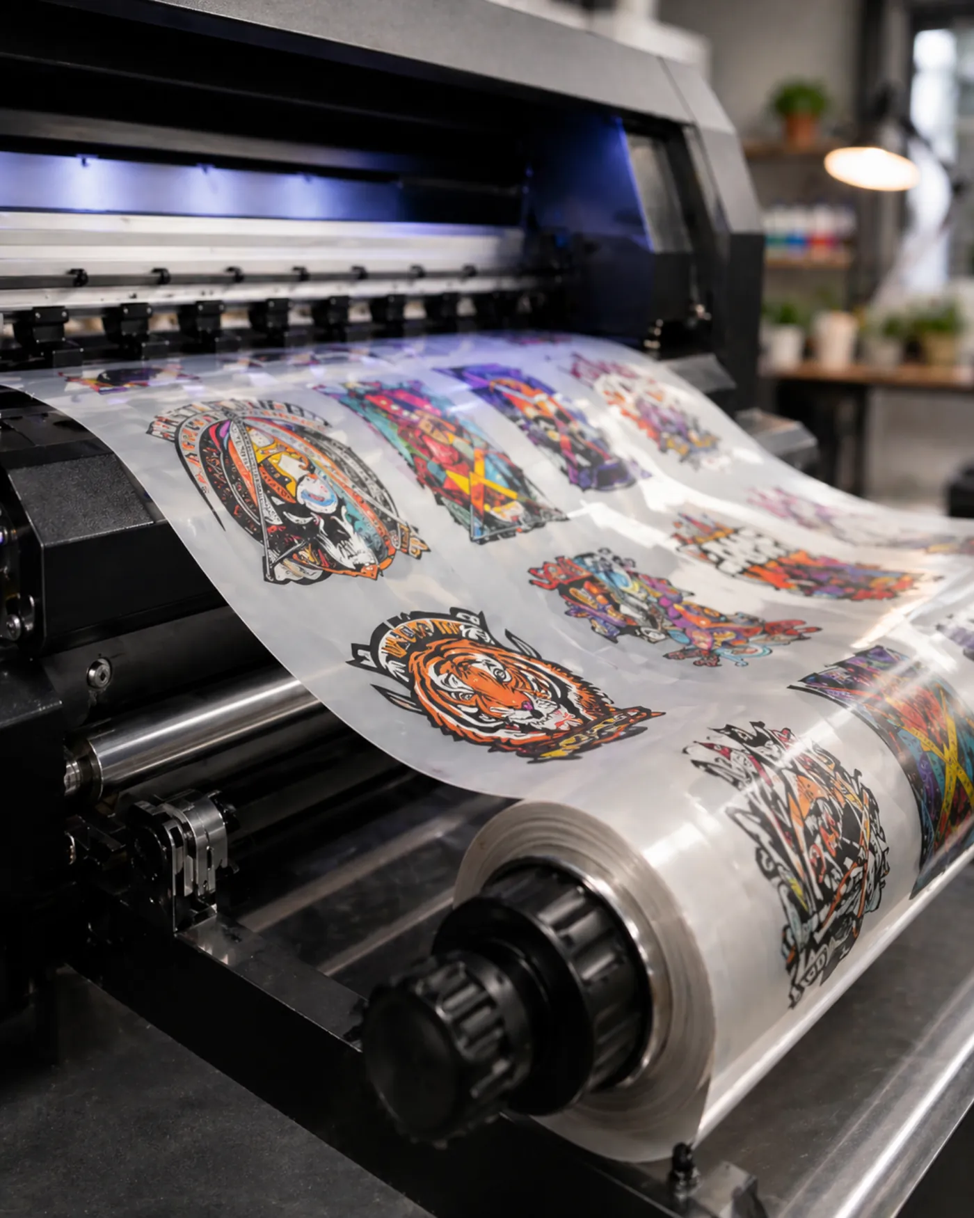 Impressão DTF têxtil com estampas coloridas para camisetas personalizadas