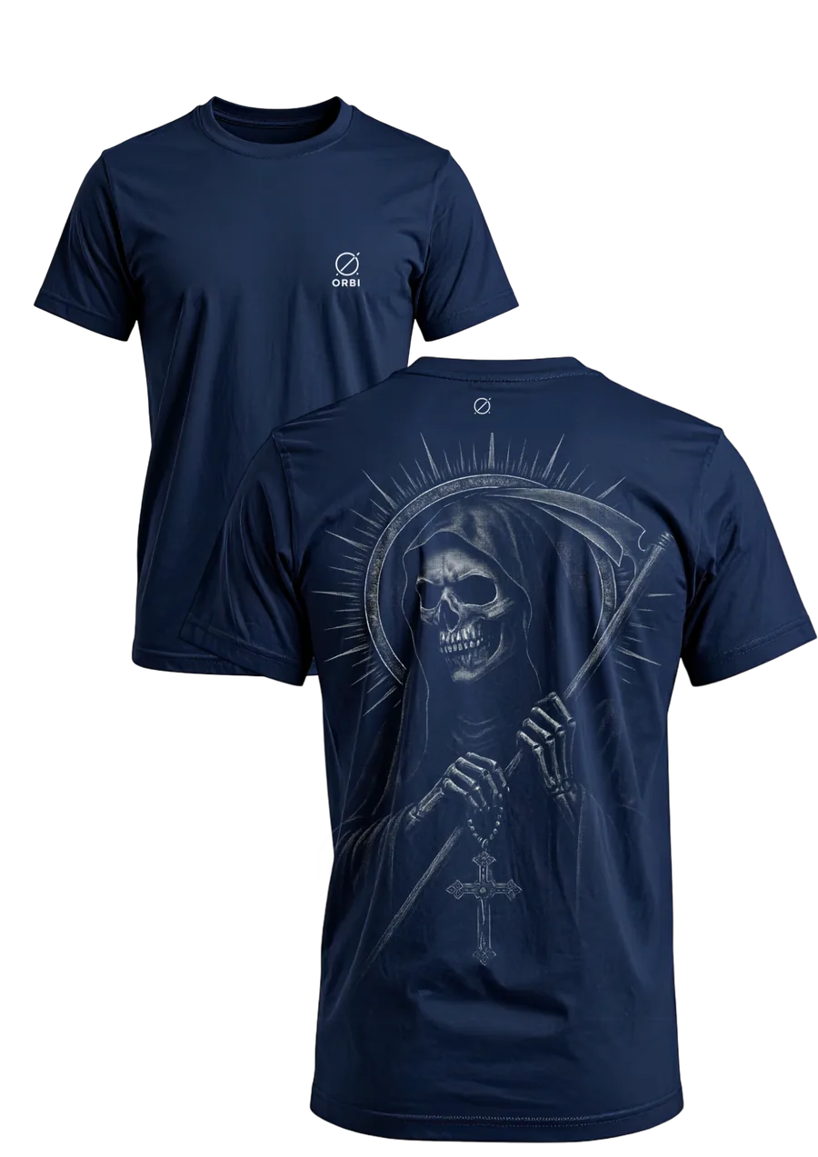 Santa Muerte azul marinho - frente e costas