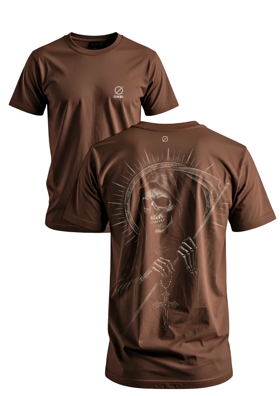 Santa Muerte marrom - frente e costas