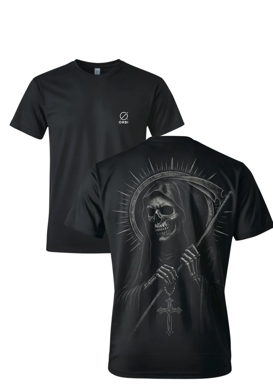 Santa Muerte preta - frente e costas