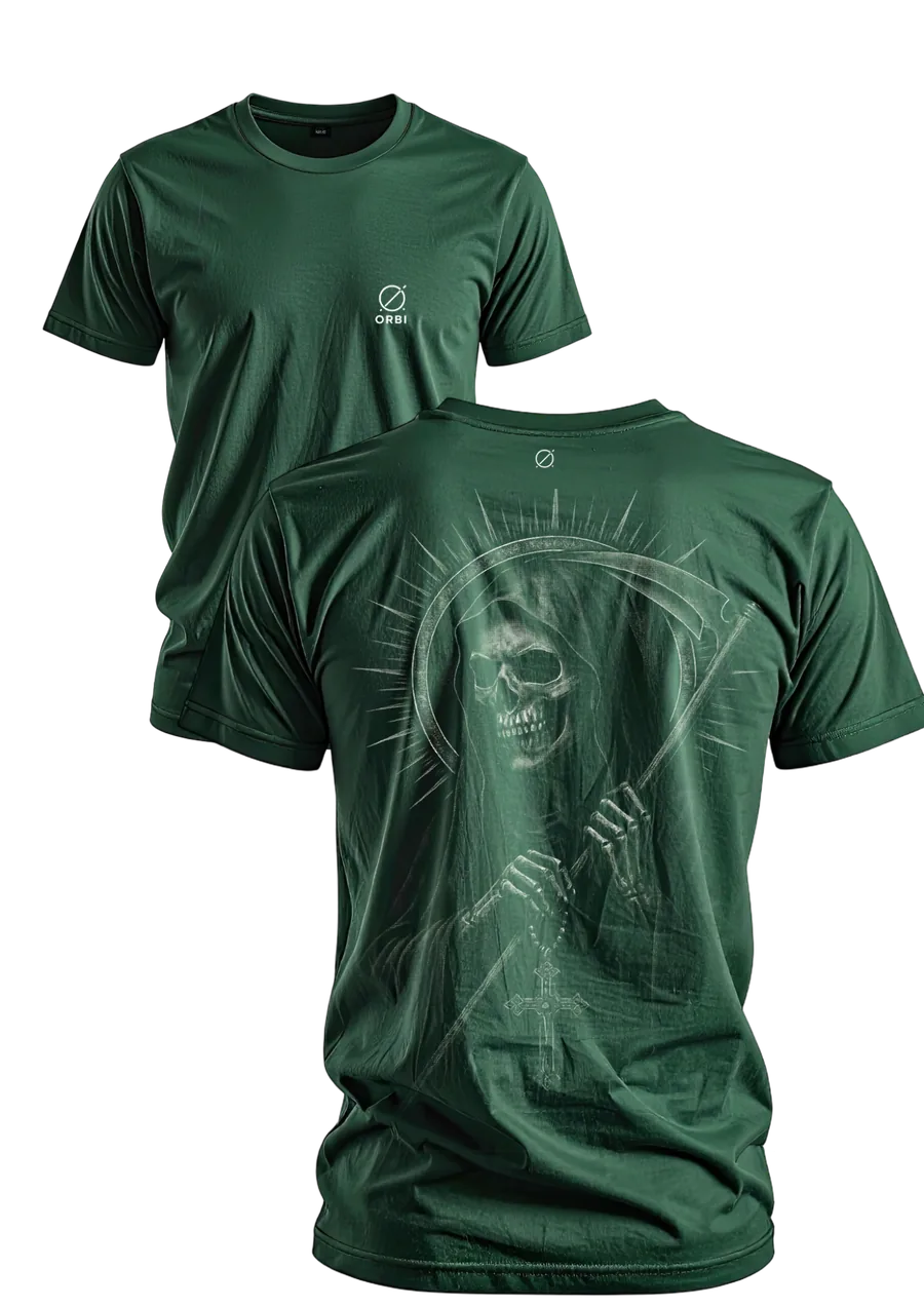 Santa Muerte verde escuro - frente e costas